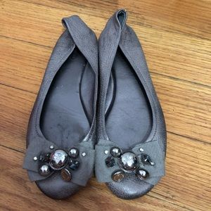 Silver embellished coach flats with bow